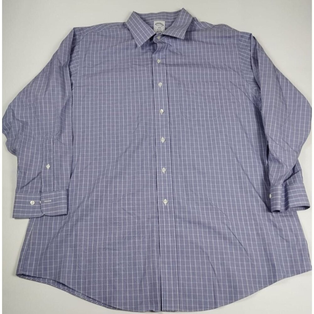 Brooks Brothers Men 17.5 2/3 Regent Fit Non-Iron Shirt Purple Check Cotton